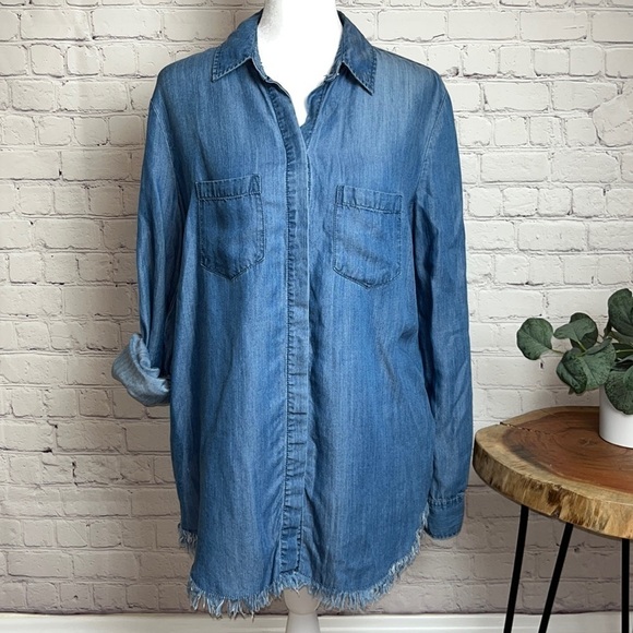 Beach Lunch Lounge Chambray Top with Raw Hem - Picture 1 of 12